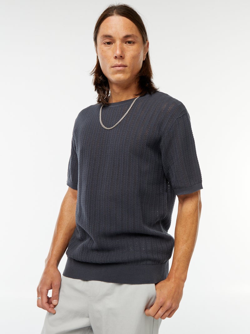 T-shirt lavorata a maglia a maniche corte Blu - Kiabi