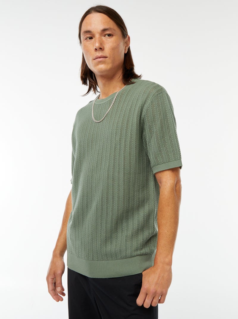 T-shirt lavorata a maglia a maniche corte Verde - Kiabi