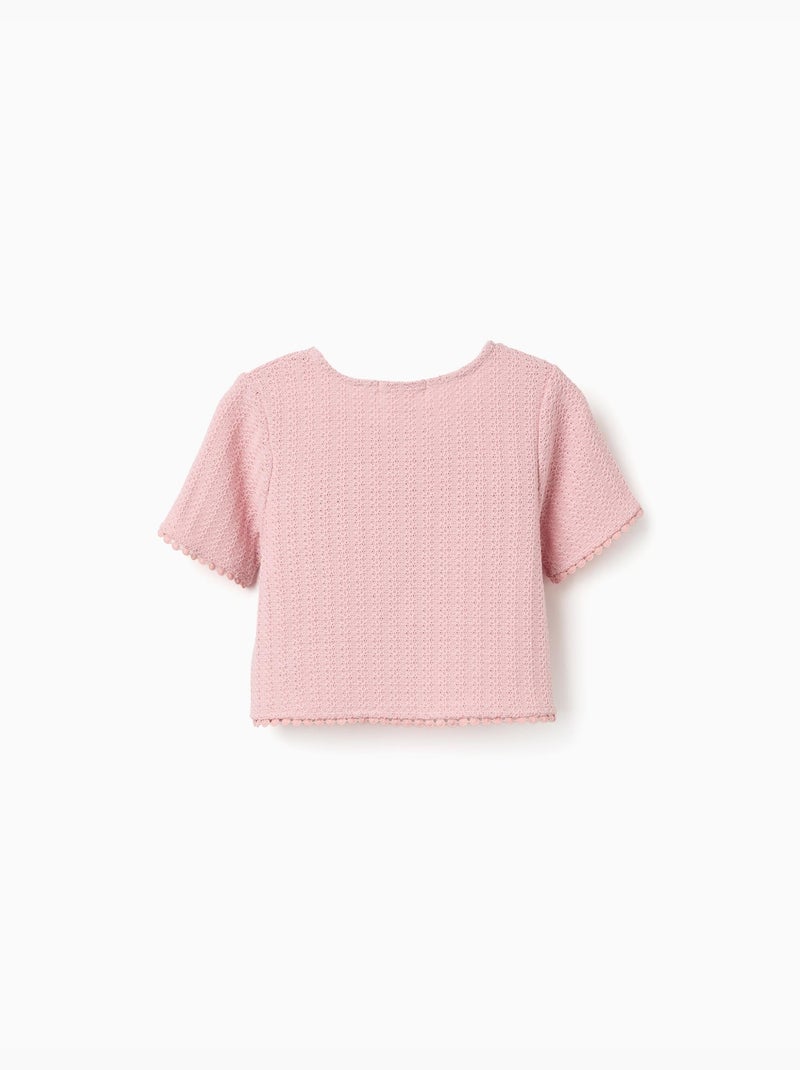 T-shirt lavorata a maglia con bordo in pizzo all'uncinetto Rosa chiaro - Kiabi