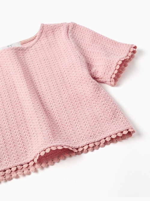T-shirt lavorata a maglia con bordo in pizzo all'uncinetto - Kiabi