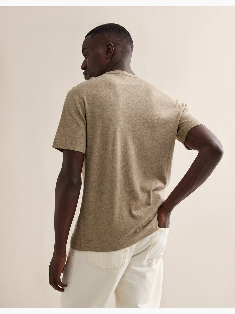 T-shirt lavorata a maglia con cashmere, MO Fashion Beige - Kiabi