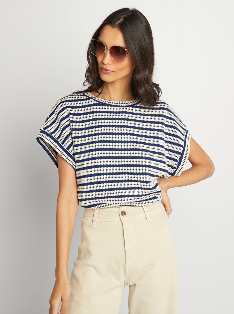 T-shirt lavorata a maglia con maniche a pipistrello BLU - Kiabi