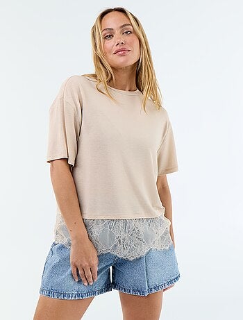 T-shirt leggero con bordo in pizzo