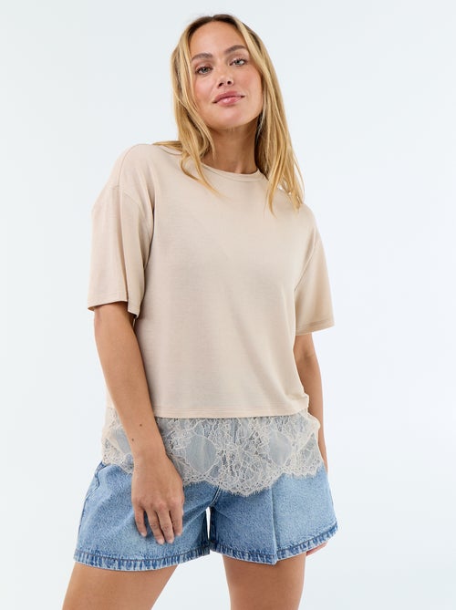 T-shirt leggero con bordo in pizzo - Kiabi