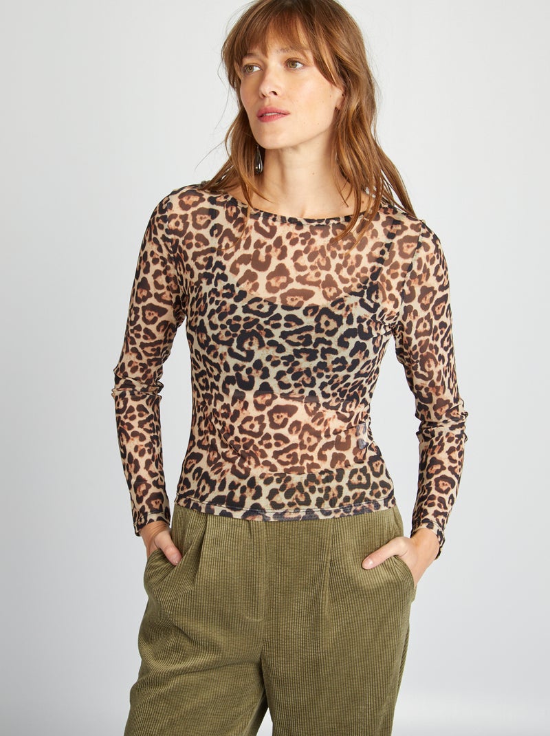 T-shirt leopardata a maniche lunghe MARRONE - Kiabi