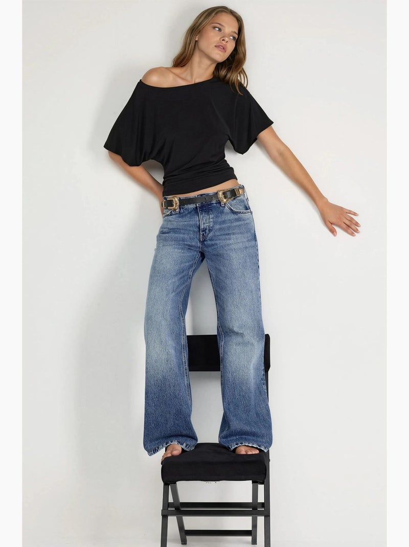 T-shirt loose fit con scollo a barca hiccup Nero - Kiabi