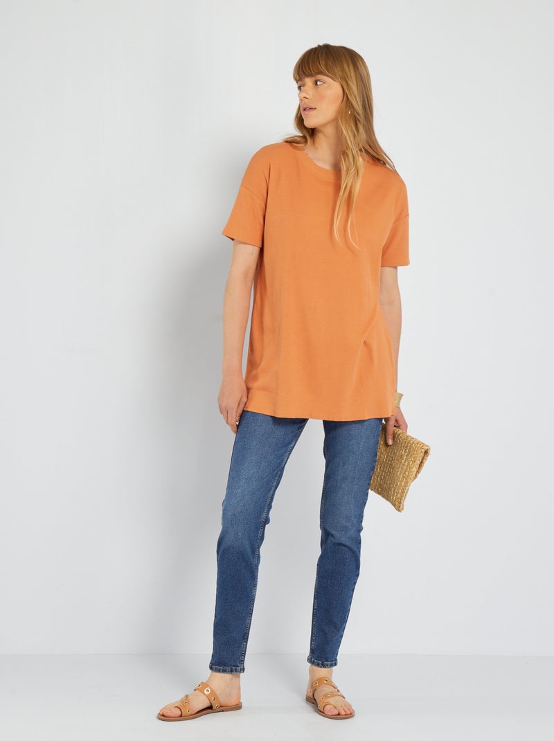 T-shirt lunga a coste ARANCIONE - Kiabi