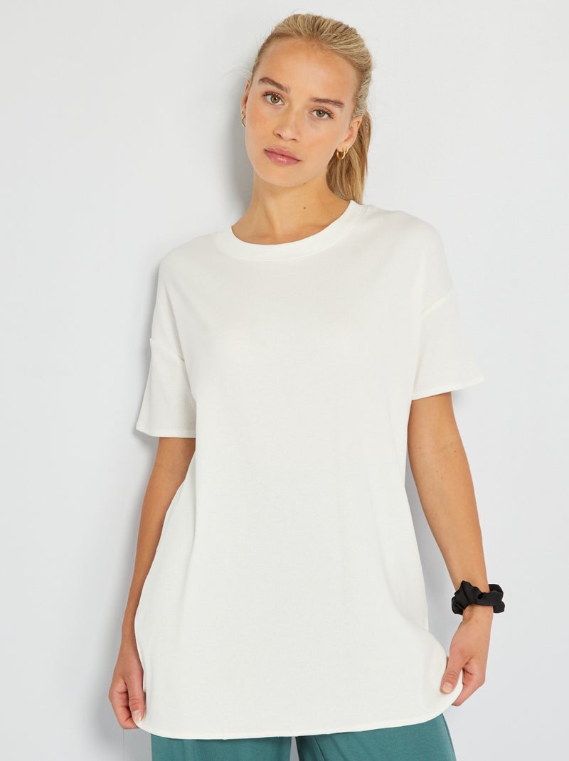 T-shirt lunga a coste BIANCO - Kiabi