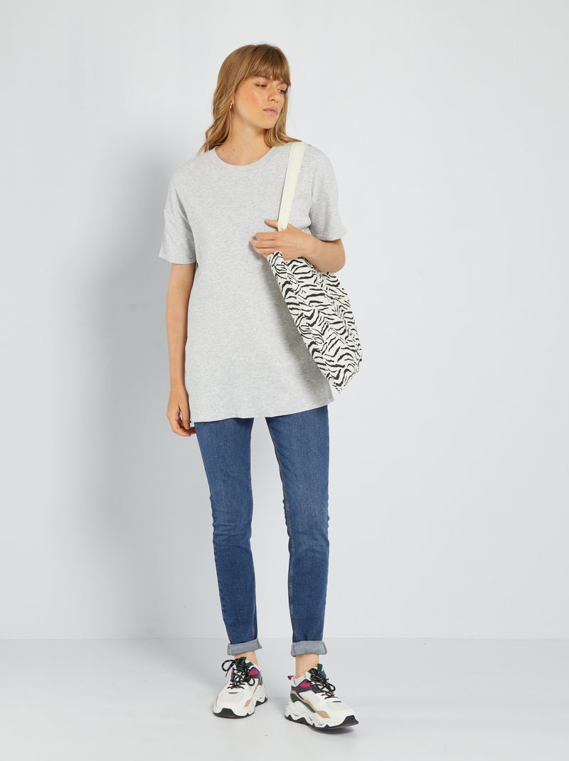 T-shirt lunga a coste GRIGIO - Kiabi