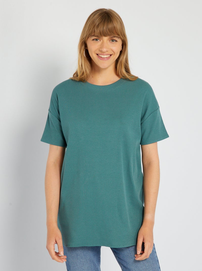T-shirt lunga a coste VERDE - Kiabi
