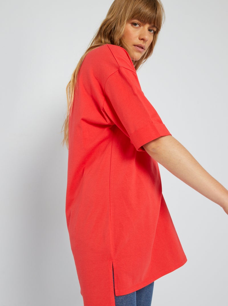 T-shirt lunga a maniche corte ROSSO - Kiabi