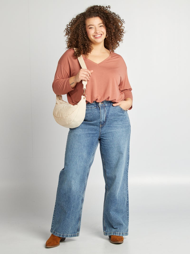 T-shirt lunga con scollo a V ROSA - Kiabi