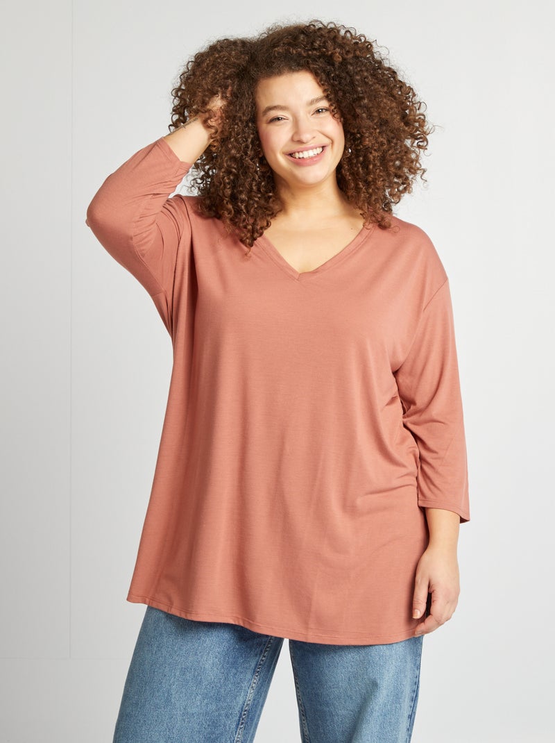 T-shirt lunga con scollo a V ROSA - Kiabi