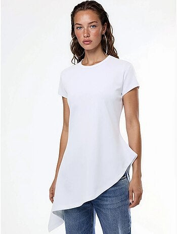 T-shirt lunga in misto cotone con girocollo busem