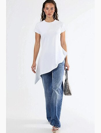T-shirt lunga in misto cotone con girocollo busem