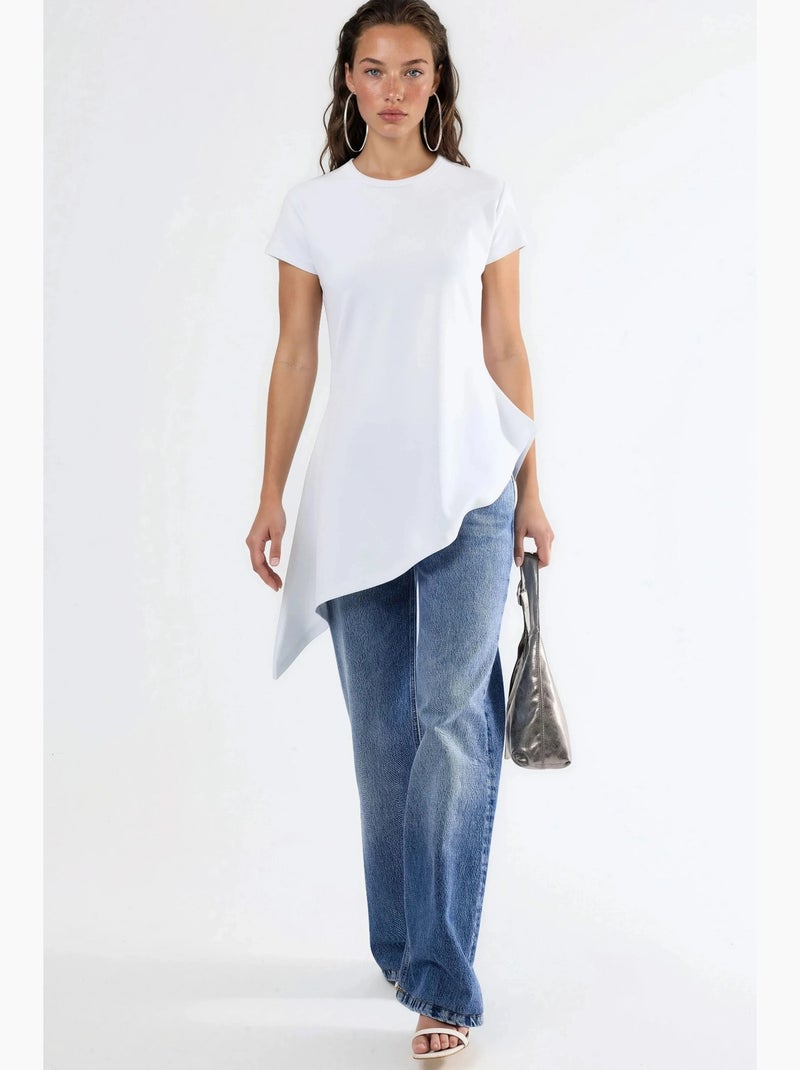 T-shirt lunga in misto cotone con girocollo busem Bianco - Kiabi