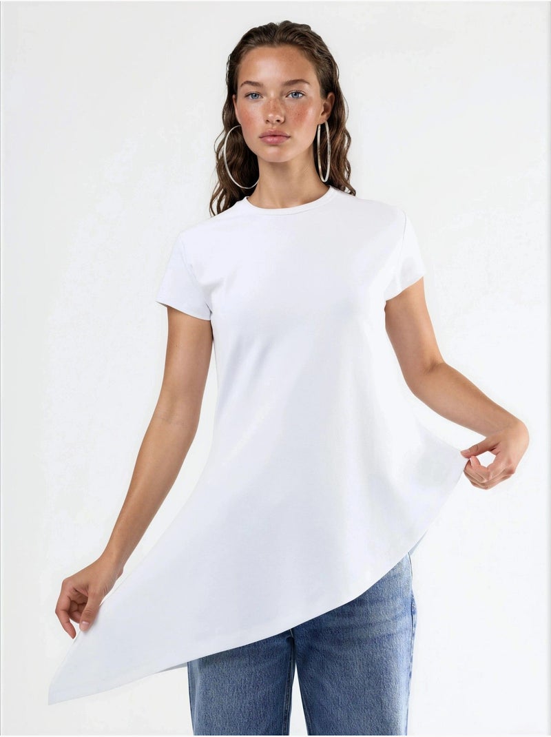 T-shirt lunga in misto cotone con girocollo busem Bianco - Kiabi