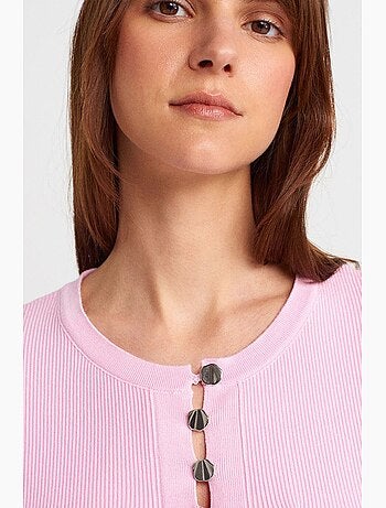 T-shirt maglia a costine dettaglio bottoni manica corta dilvin