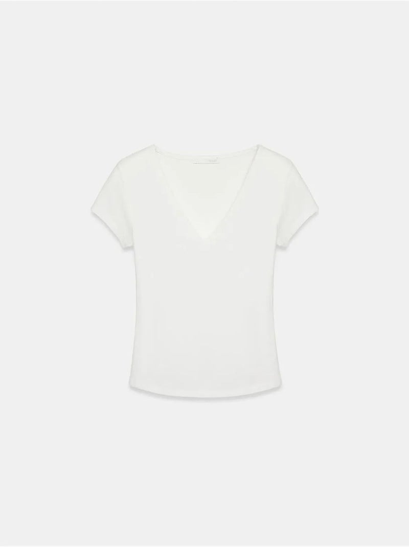 T-shirt maglia scollo a v manica corta dilvin Bianco sporco - Kiabi