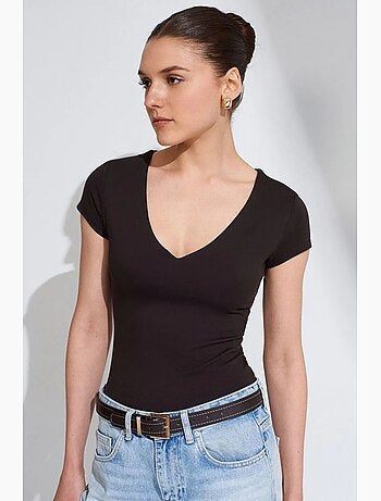 T-shirt maglia scollo a v manica corta dilvin