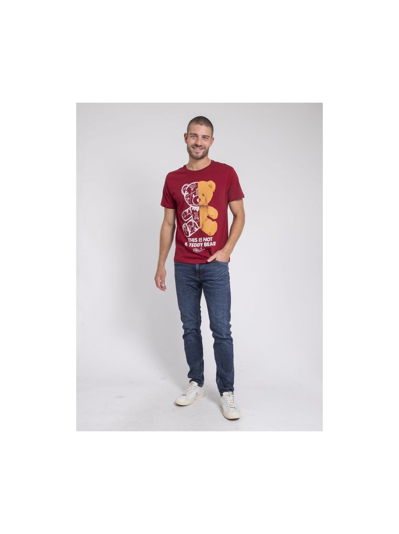 T-shirt manches courtes col rond pur coton JAKITED Bordeaux - Kiabi