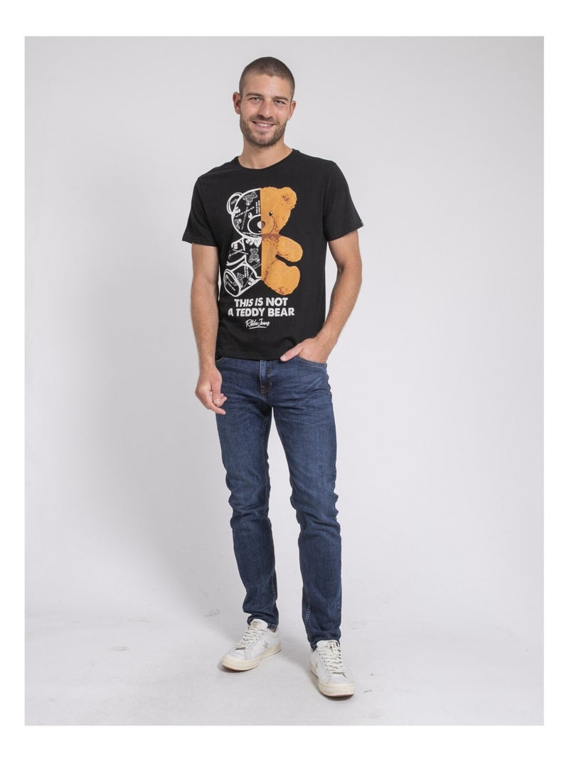 T-shirt manches courtes col rond pur coton JAKITED Nero - Kiabi