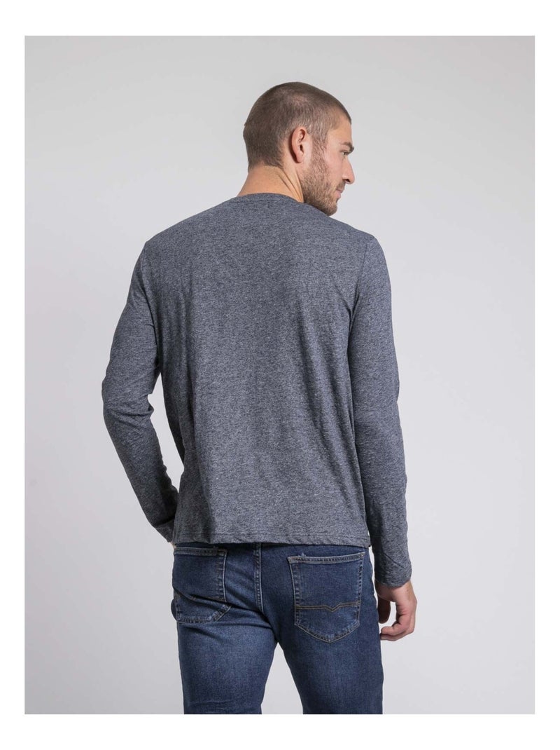 T-shirt manches longues col rond pur coton JABERTOLO Blu marino - Kiabi