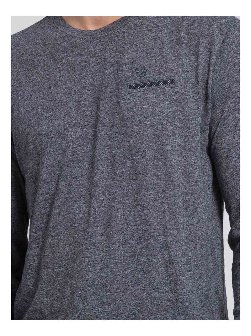T-shirt manches longues col rond pur coton JABERTOLO Blu marino - Kiabi
