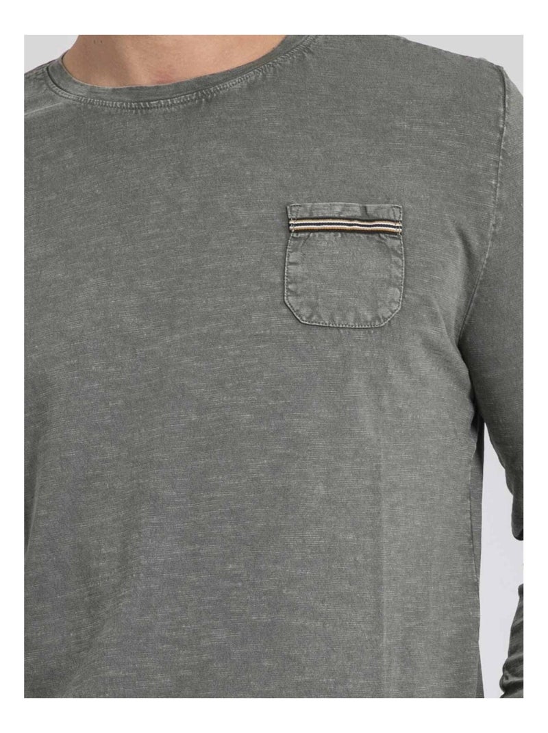 T-shirt manches longues col rond pur coton JABITAL Cachi - Kiabi