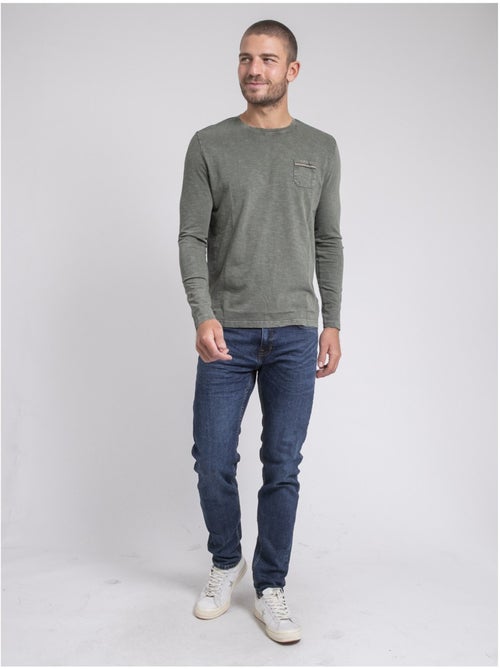 T-shirt manches longues col rond pur coton JABITAL - Kiabi