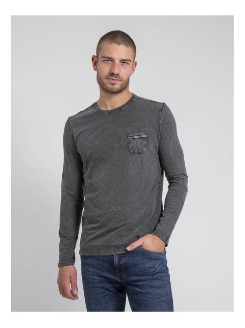 T-shirt manches longues col rond pur coton JABITAL - Kiabi