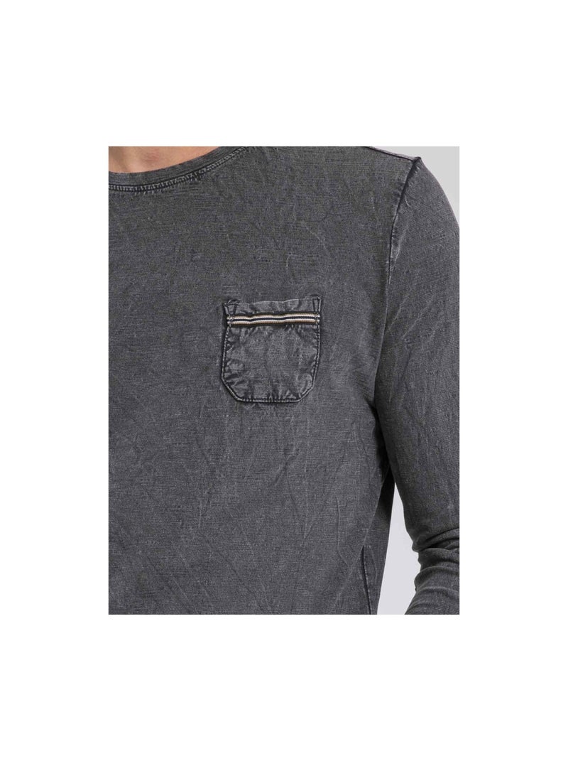 T-shirt manches longues col rond pur coton JABITAL Grigio - Kiabi