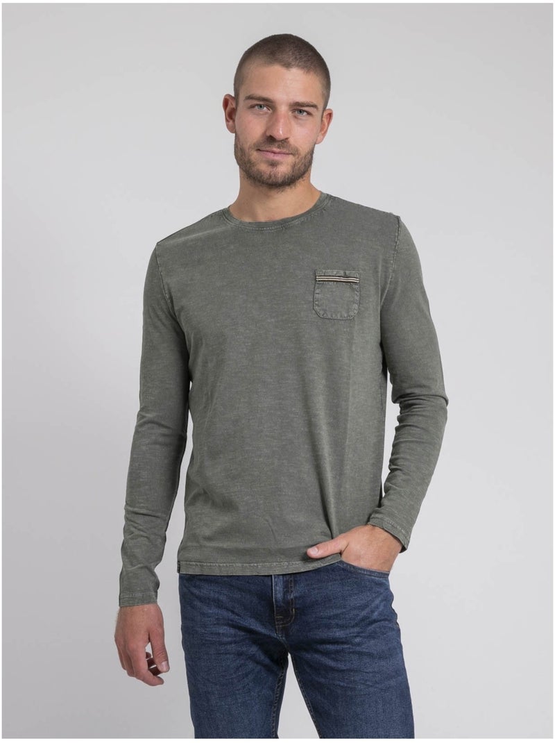 T-shirt manches longues col rond pur coton JABITAL Grigio - Kiabi