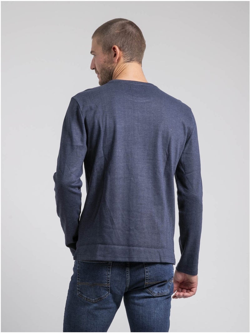 T-shirt manches longues col rond pur coton JABOUTIX Blu marino - Kiabi