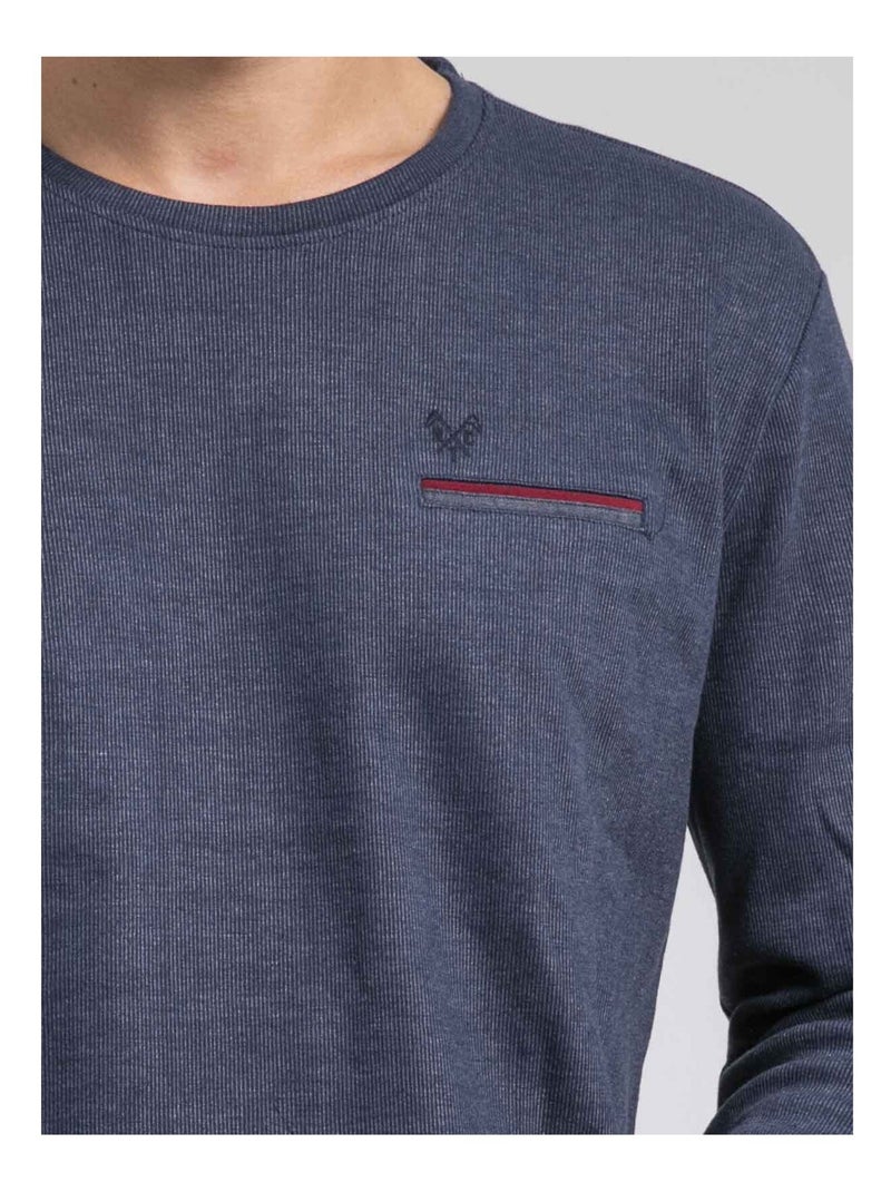 T-shirt manches longues col rond pur coton JABOUTIX Blu marino - Kiabi