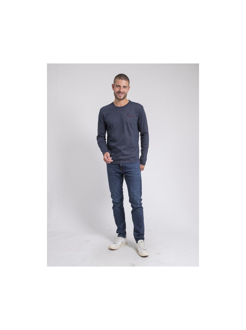 T-shirt manches longues col rond pur coton JABOUTIX Blu marino - Kiabi