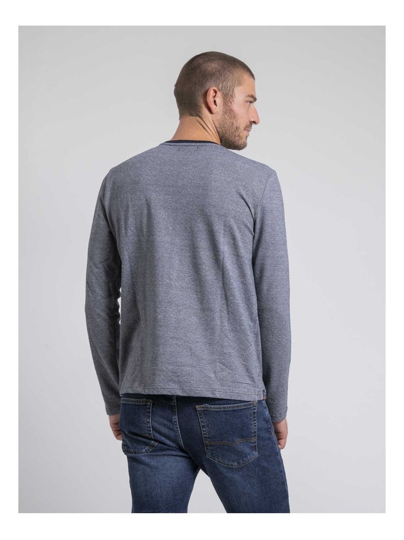 T-shirt manches longues col rond pur coton JARAMOJI Blu marino - Kiabi