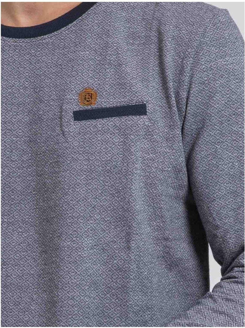 T-shirt manches longues col rond pur coton JARAMOJI Blu marino - Kiabi