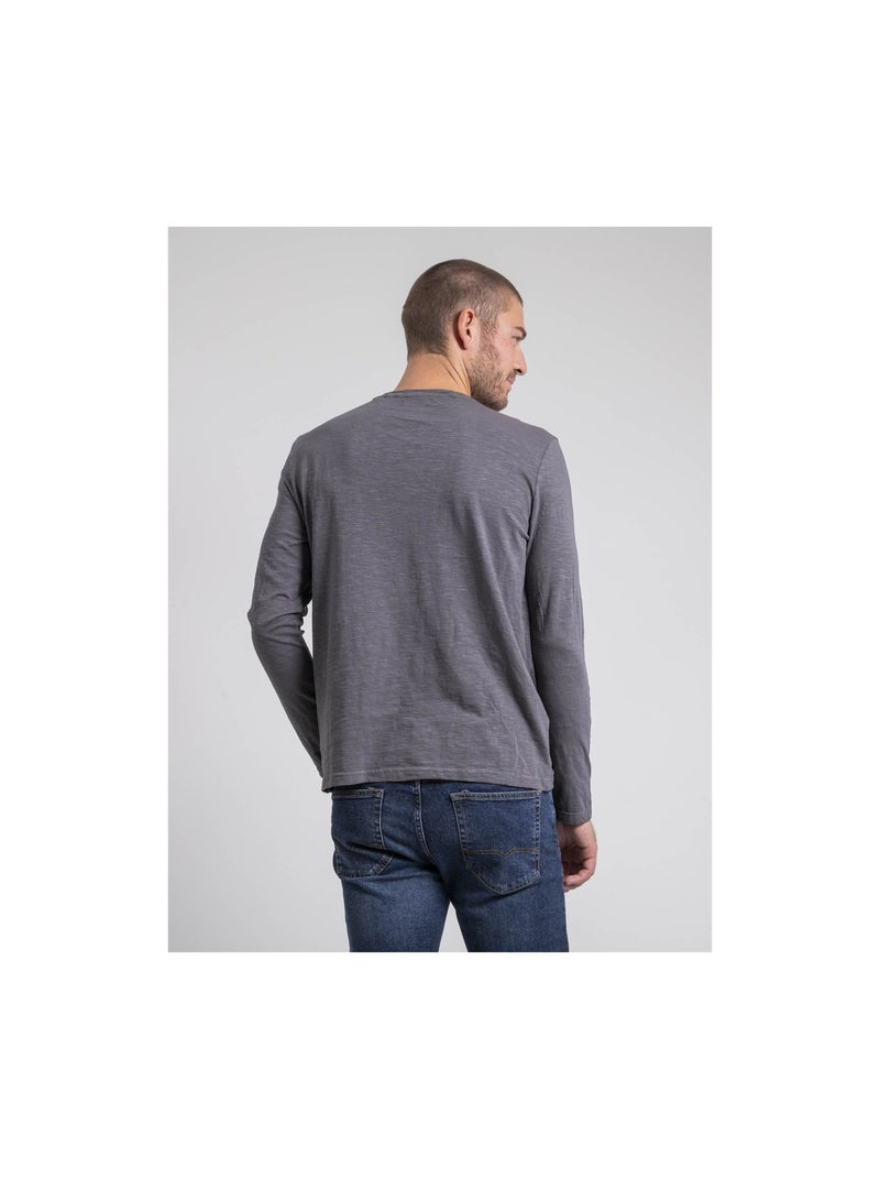 T-shirt manches longues col rond pur coton JAVELOTI Grigio - Kiabi