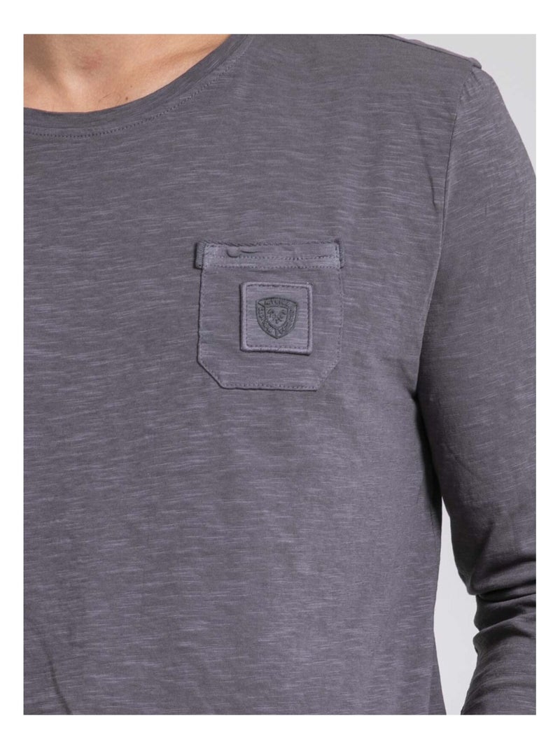 T-shirt manches longues col rond pur coton JAVELOTI Grigio - Kiabi