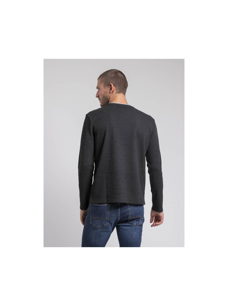 T-shirt manches longues col rond texturé JOVICTOR Grigio antracite - Kiabi