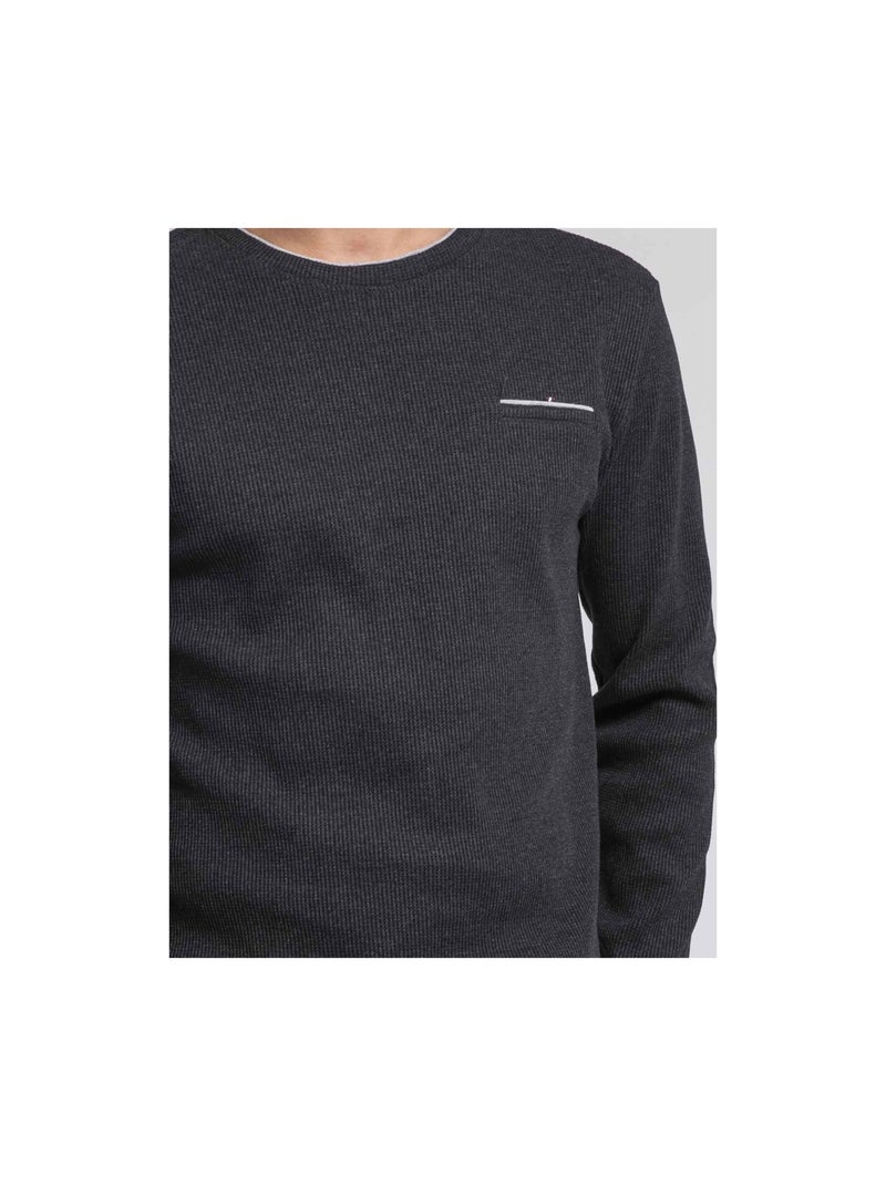 T-shirt manches longues col rond texturé JOVICTOR Grigio antracite - Kiabi