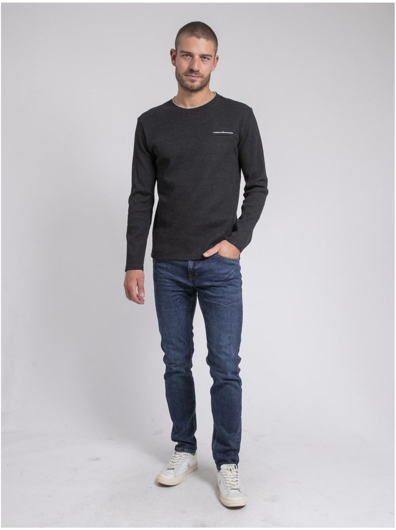 T-shirt manches longues col rond texturé JOVICTOR Grigio antracite - Kiabi