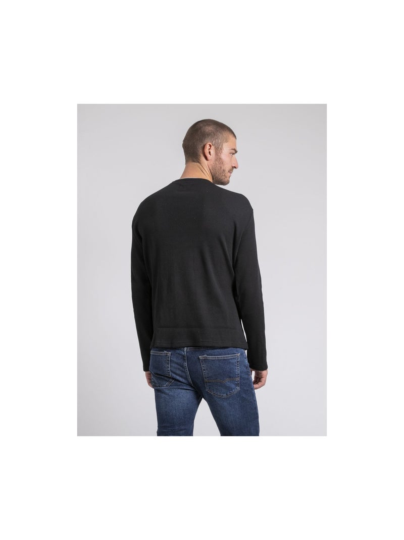 T-shirt manches longues col rond texturé JOVICTOR Nero - Kiabi