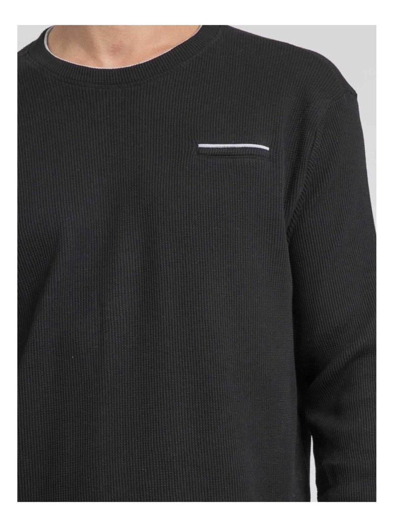 T-shirt manches longues col rond texturé JOVICTOR Nero - Kiabi