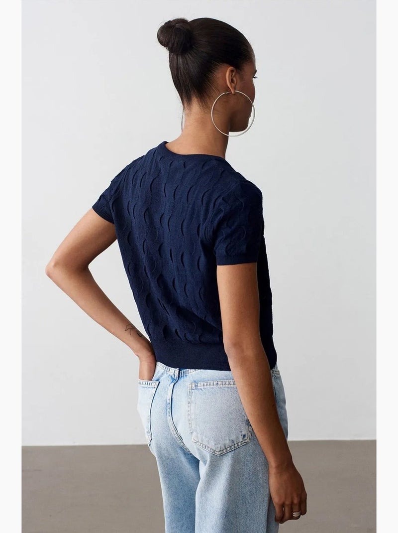T-shirt manica corta a costine testurizzata dilvin Blu laguna - Kiabi