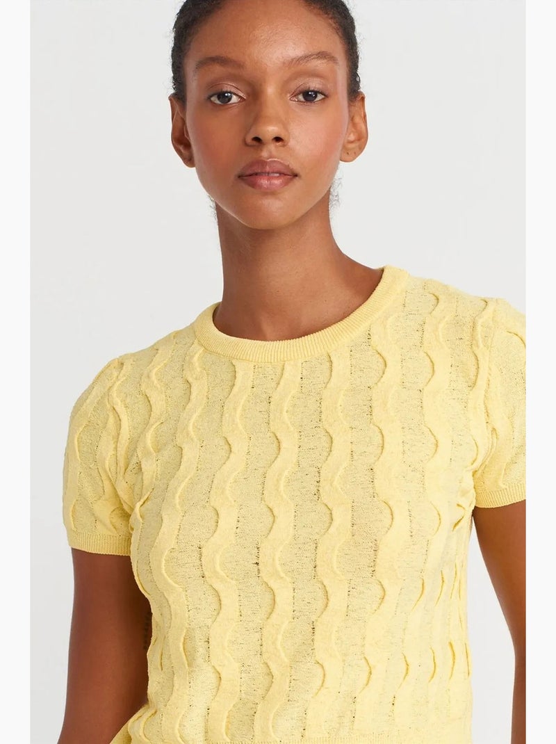T-shirt manica corta a costine testurizzata dilvin Giallo limone - Kiabi