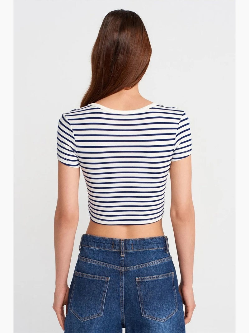T-shirt manica corta a righe dilvin Bianco Blu - Kiabi