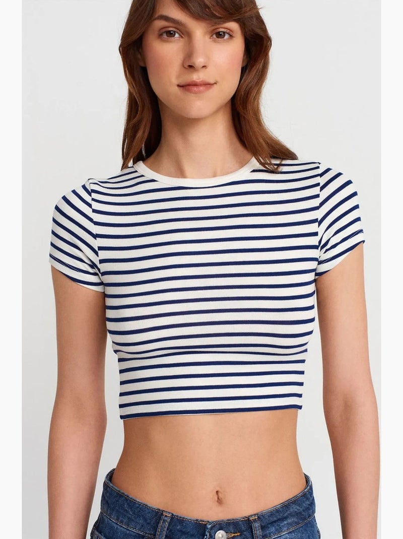 T-shirt manica corta a righe dilvin Bianco Blu - Kiabi