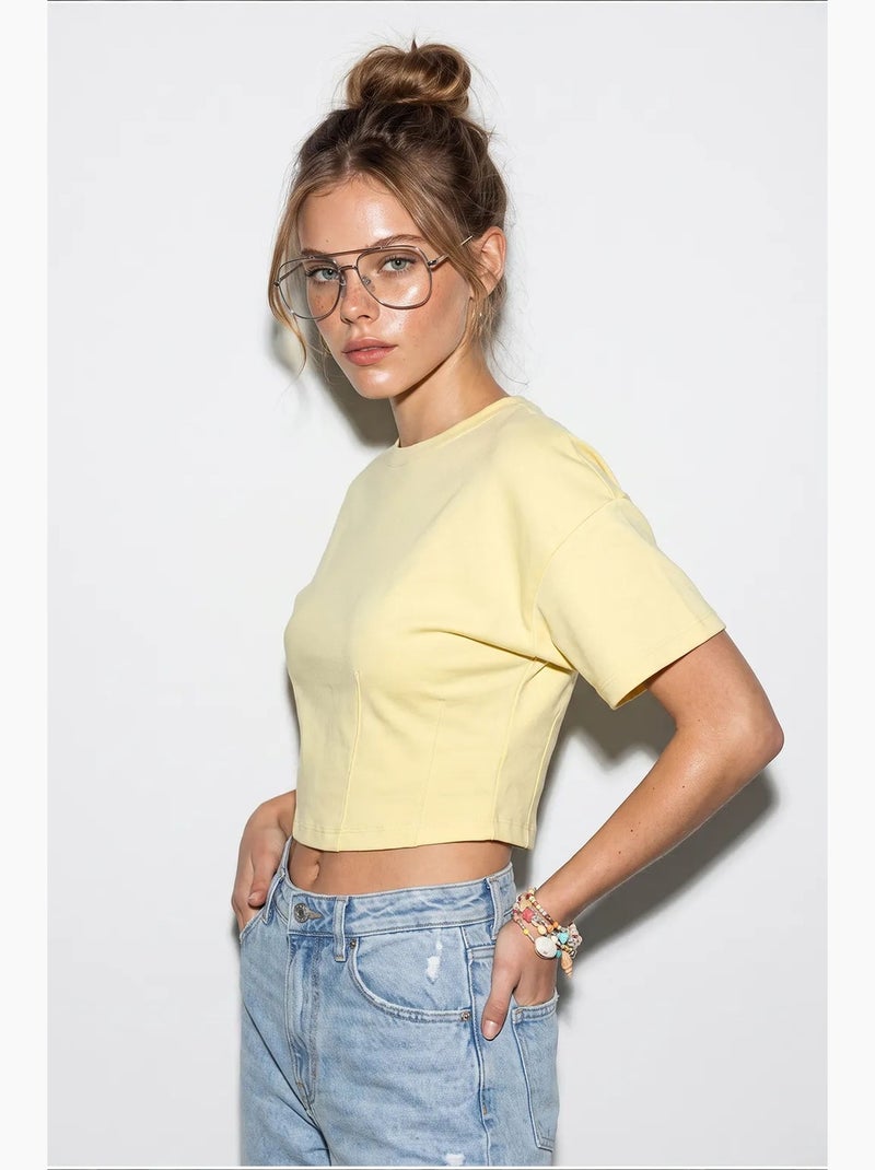 T-shirt manica corta cotone elasticizzato lucci Giallo limone - Kiabi